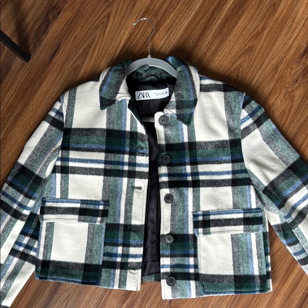 Zara Plaid Jacket in Green and Cream